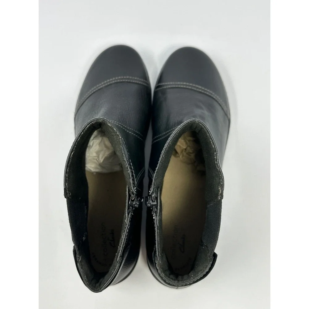 Clarks Collection Cora Women's Sz 9.5 M Leather Ankle Boots Black Booties P7
